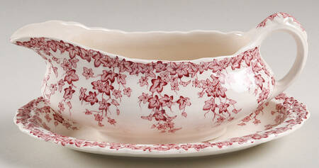 Early English Ivy Pink (Scalloped) Gravy Boat & Underplate
