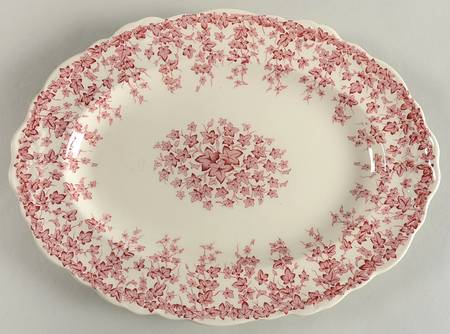 Early English Ivy Pink (Scalloped) 12" Oval Serving Platter