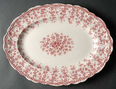 Early English Ivy Pink (Scalloped) 16" Oval Serving Platter