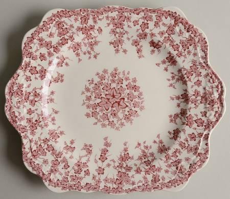 Early English Ivy Pink (Scalloped) Square Handled Cake Plate