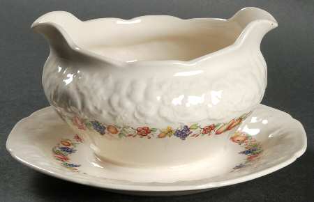 Florentine Garden (Colored Fruit) Gravy Boat with Attached Underplate