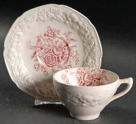Florentine Garden (Pink Floral Center) Flat Cup & Saucer Set