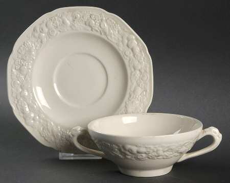 Florentine White Flat Cream Soup Bowl & Saucer Set