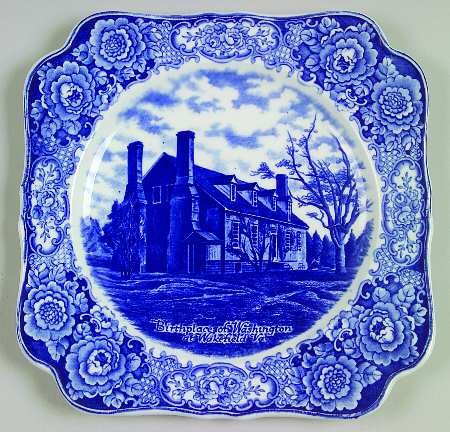 George Washington Memorial Blue Square Luncheon Plate