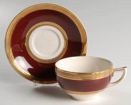Oxford Burgundy Flat Cup & Saucer Set