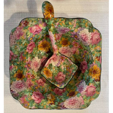 Pink Chintz (Black Trim) Mayonnaise & Ladle