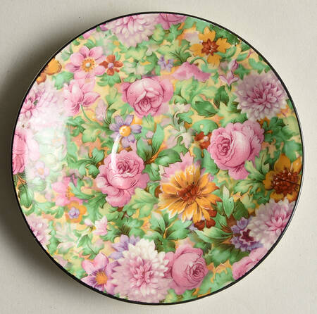 Pink Chintz (Black Trim) Saucer for Demitasse Cup