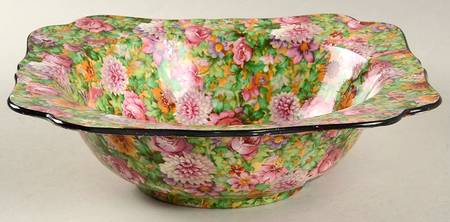 Pink Chintz (Black Trim) 8" Square Vegetable Bowl