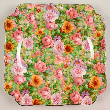 Pink Chintz (Black Trim) Square Salad Plate
