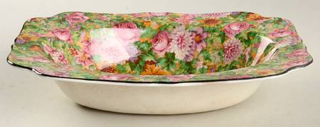 Pink Chintz (Black Trim) 9" Oval Vegetable Bowl