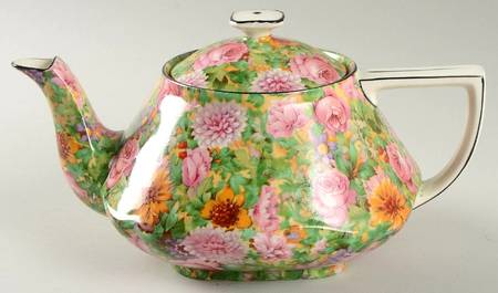 Pink Chintz (Black Trim) Mini Teapot & Lid