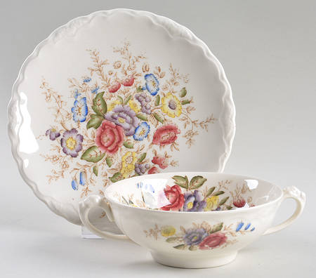 Wilmslow Brown Multicolor Flat Cream Soup Bowl & Saucer Set