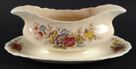 Wilmslow Brown Multicolor Gravy Boat with Attached Underplate