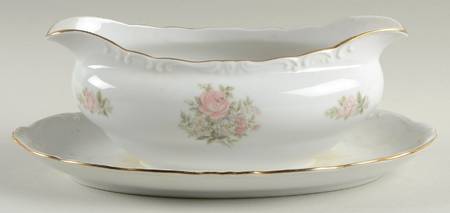 Georgian Rose Gravy Boat with Attached Underplate