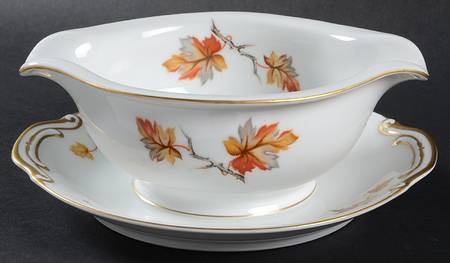 Golden Autumn Gravy Boat with Attached Underplate