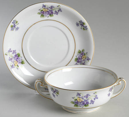 New England Footed Cream Soup Bowl & Saucer Set