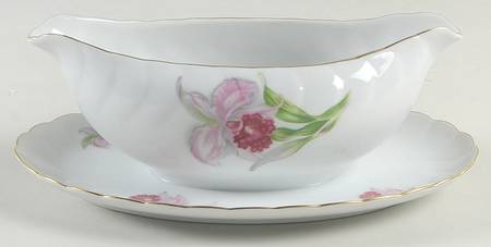 Orchid Gravy Boat with Attached Underplate
