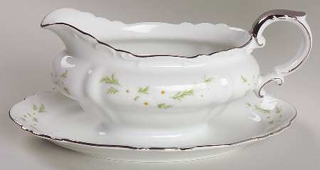 Bridal Wreath Gravy Boat with Attached Underplate by Crown Jewel
