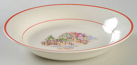 Petit Point House (Red Trim & Verge) Coupe Soup Bowl