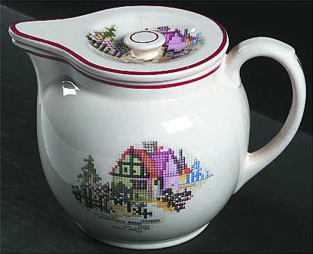 Petit Point House (Red Trim & Verge) Batter Jug with Lid