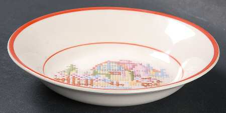 Petit Point House (Red Trim & Verge) Fruit/Dessert (Sauce) Bowl
