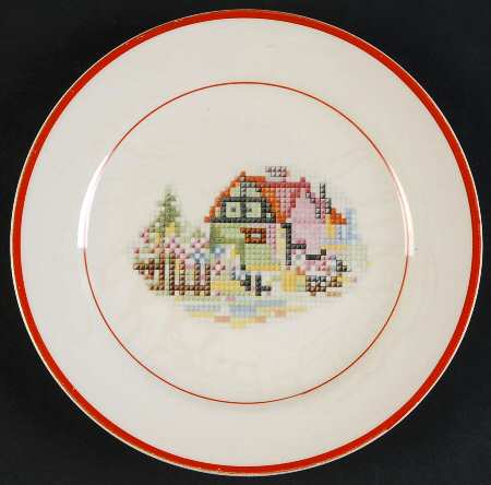 Petit Point House (Red Trim & Verge) Bread & Butter Plate