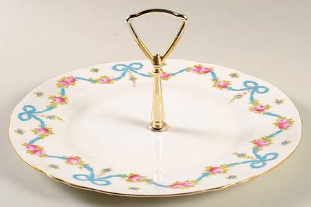 Blue Bow Round Serving Plate with Handle (DP)