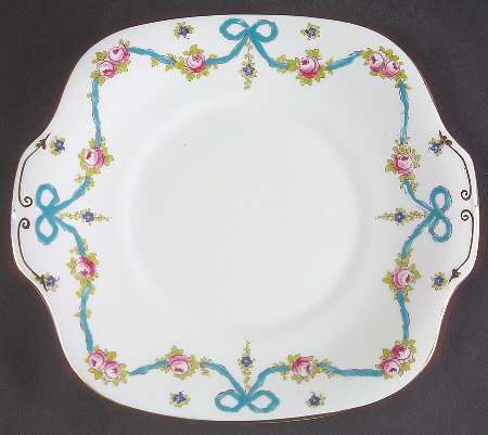 Blue Bow Square Handled Cake Plate