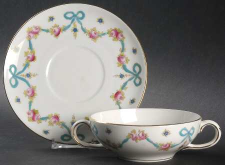 Blue Bow Flat Cream Soup Bowl & Saucer Set
