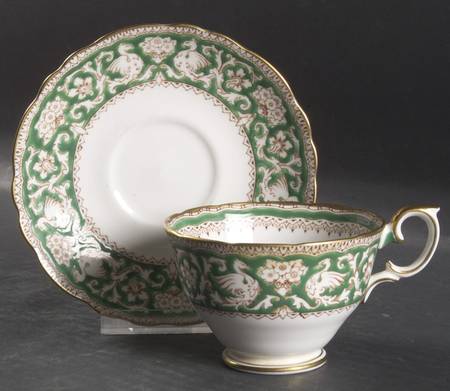 Ellesmere Green Footed Cup & Saucer Set by Crown Staffordshire