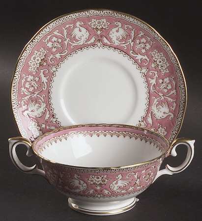 Ellesmere Pink Footed Cream Soup Bowl & Saucer Set