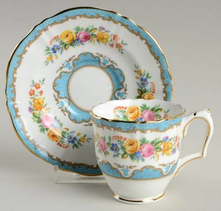 Lyric Tunis Blue (Embossed Line Rim) Footed Demitasse Cup & Saucer Set