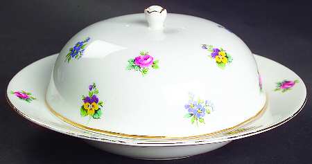 Rose Pansy Muffin Dish & Lid by Crown Staffordshire