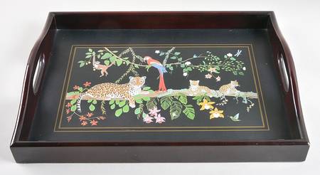 Jaguar Jungle Wood Rectangular Handled Tray