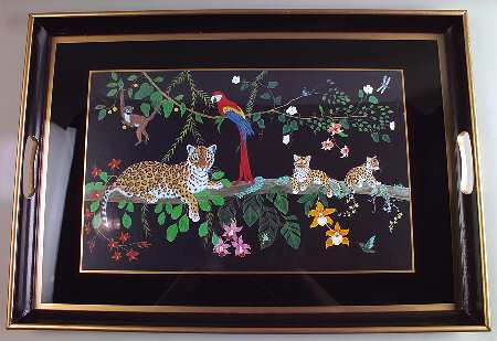 Jaguar Jungle Rectangular Wood Tray with Glass Insert