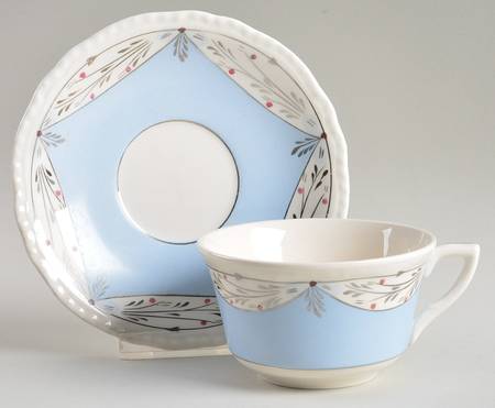 Ruskin (Blue) Flat Cup & Saucer Set by Cumbow