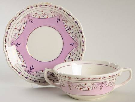 Ruskin (Pink) Flat Cream Soup Bowl & Saucer Set