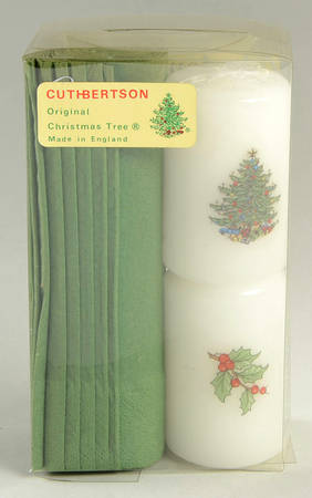 Christmas Tree (Narrow Green Band) Candles & Paper Napkin Set