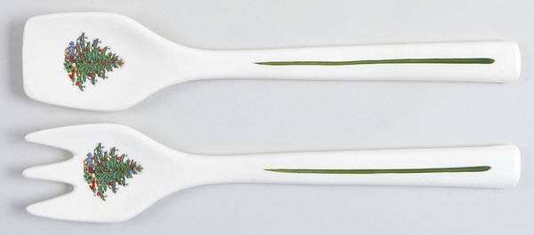 Christmas Tree (Narrow Green Band) 2 Piece Salad Set, Solid Piece