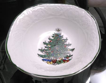 Christmas Tree (Narrow Green Band) Open Candy Dish