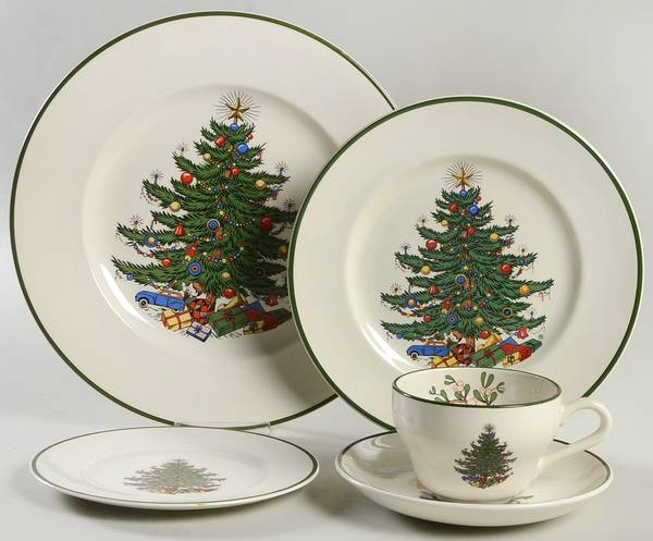 Christmas Tree (Narrow Green Band) 5 Piece Place Setting