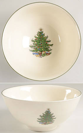 Christmas Tree (Narrow Green Band) 10" Large Fruit Bowl