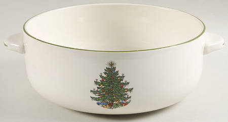 Christmas Tree (Narrow Green Band) 2 Qt Round Covered Casserole No Lid