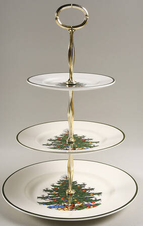 Christmas Tree (Narrow Green Band) 13 7/8"-14 1/4" 3-Tiered Serving Tray(DP,SP,BB) HC