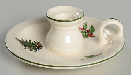 Christmas Tree (Narrow Green Band) Handled Candleholder