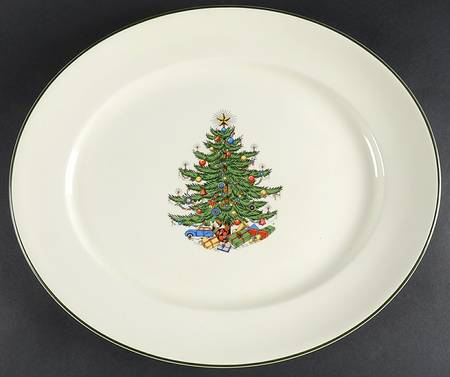 Christmas Tree (Narrow Green Band) 17" Oval Serving Platter