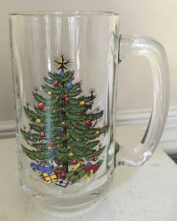 Christmas Tree (Narrow Green Band) 12 Oz Glass Tankard
