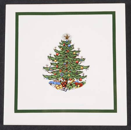 Christmas Tree (Narrow Green Band) Square Cork Back Trivet