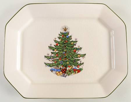 Christmas Tree (Narrow Green Band) 11" Rectangular Serving Platter