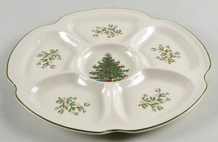 Christmas Tree (Narrow Green Band) 6 Section Hors d'Oeuvre Dish